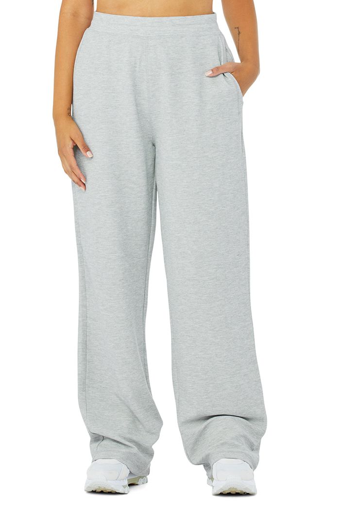 Alo Yoga Micro Waffle High-Waist Pleasant Wide Leg Women's Pants Grey | VGFRONJ-05