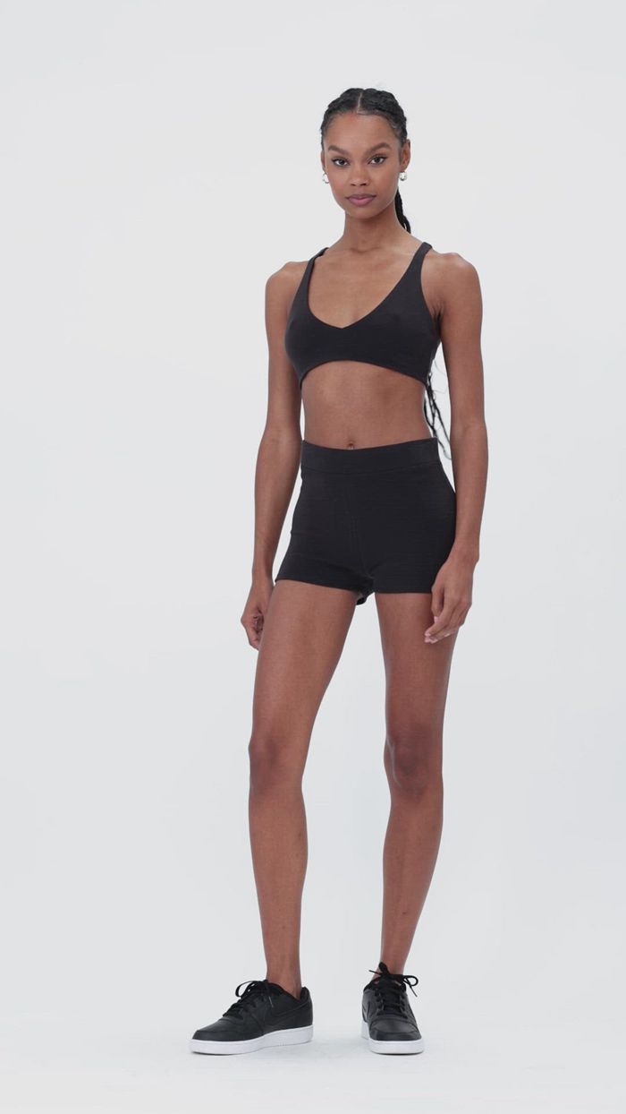 Alo Yoga Micro Waffle Pleasant Boy Women's Short Black | NAXBPDR-96