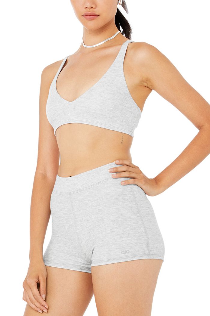 Alo Yoga Micro Waffle Pleasant Boy Women's Short Grey | VTRYEZL-23