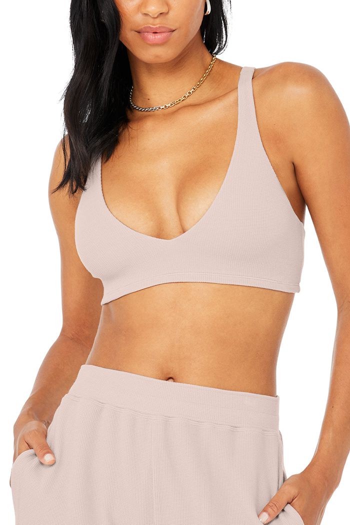 Alo Yoga Micro Waffle Pleasant Women's Bras Pink | SUPLVRQ-20