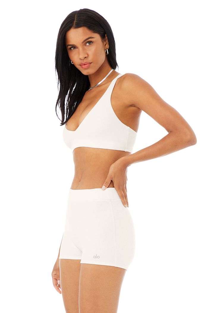 Alo Yoga Micro Waffle Pleasant Women's Bras White | TLVHUFZ-29