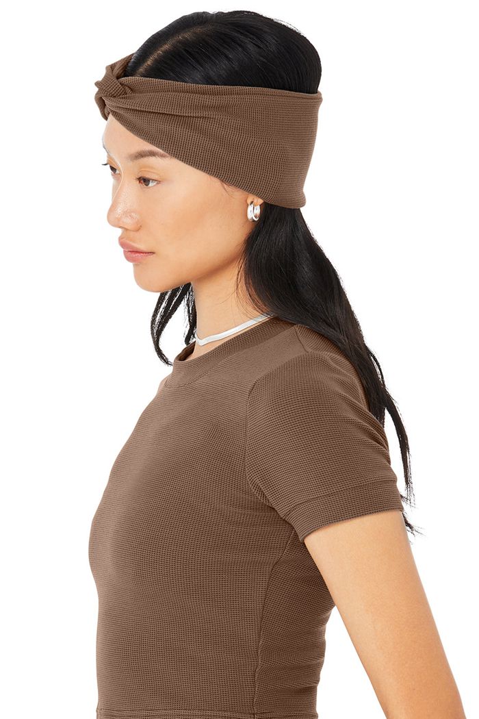 Alo Yoga Micro Waffle Women's Headband Brown | FPTIXBJ-15