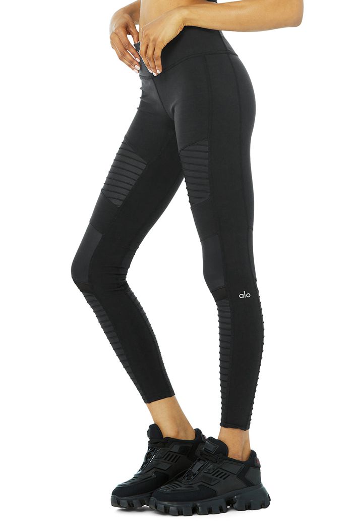 Alo Yoga Moto Women's Leggings Black | TDVNFGH-59