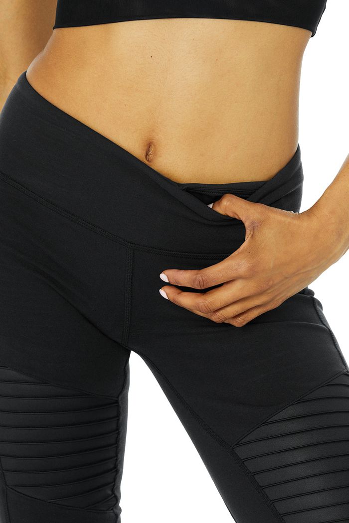 Alo Yoga Moto Women's Leggings Black | TDVNFGH-59