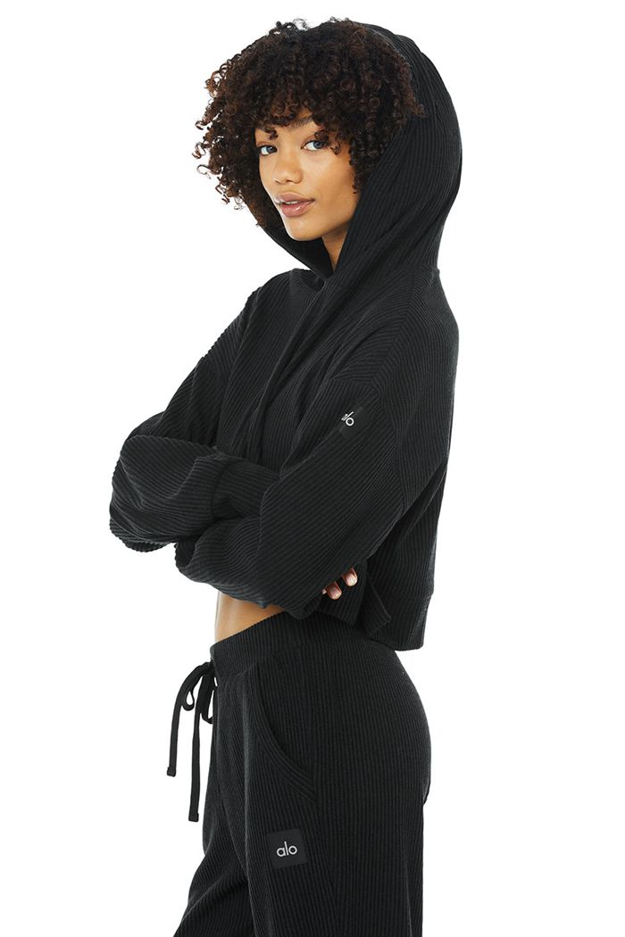 Alo Yoga Muse Women's Hoodie Black | UNVBFRD-03