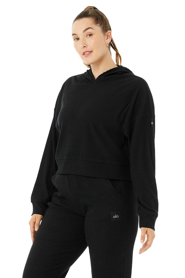 Alo Yoga Muse Women's Hoodie Black | UNVBFRD-03