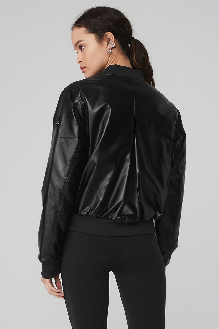 Alo Yoga Night Life Bomber Women's Jackets Black | JFIONEQ-65