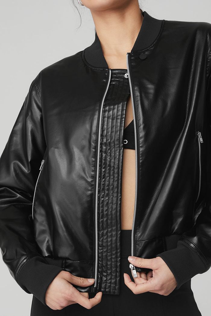 Alo Yoga Night Life Bomber Women's Jackets Black | JFIONEQ-65