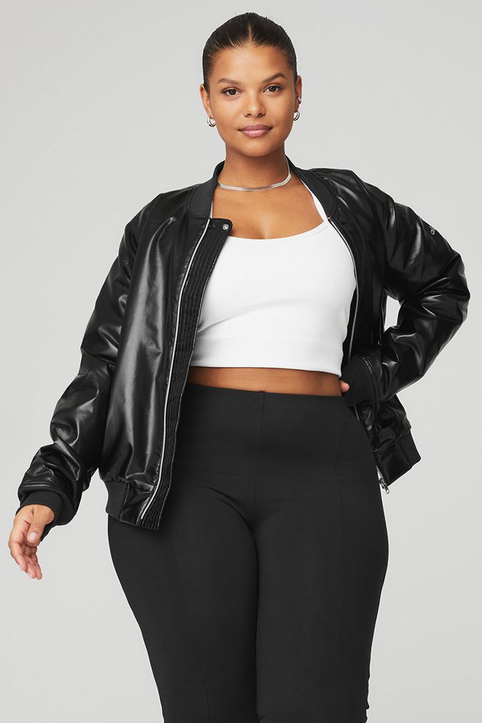 Alo Yoga Night Life Bomber Women's Jackets Black | JFIONEQ-65