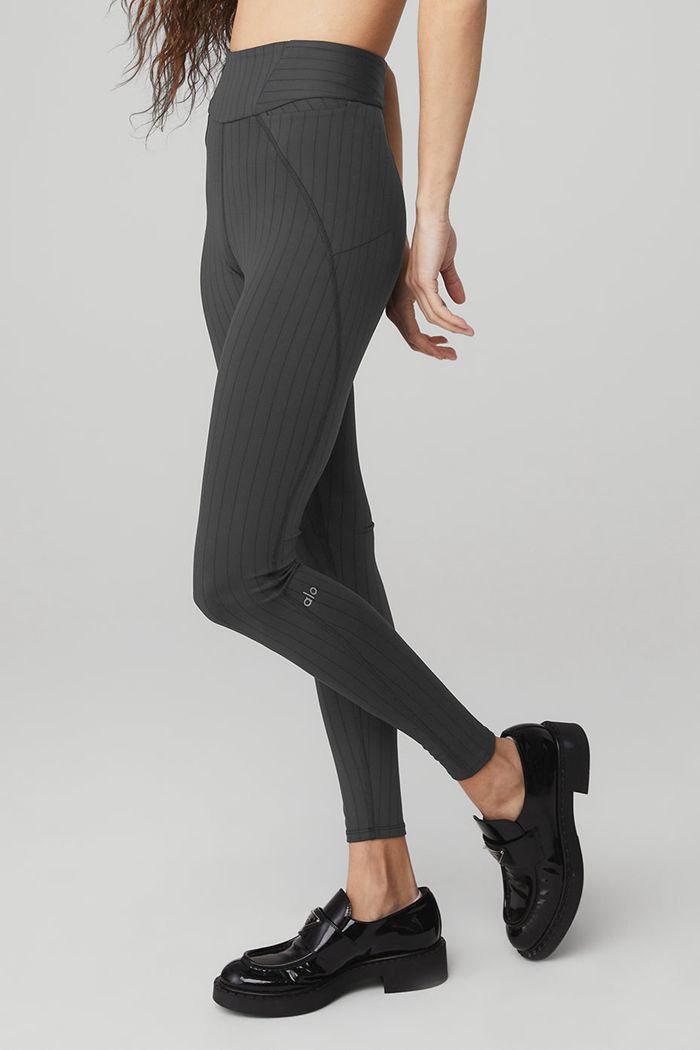 Alo Yoga Pinstripe Jacquard Extreme High-Waist Women's Leggings Dark Grey | WZHFPEY-06