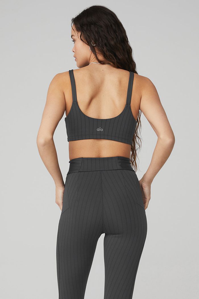 Alo Yoga Pinstripe Women's Bras Dark Grey | XBHLZDR-57