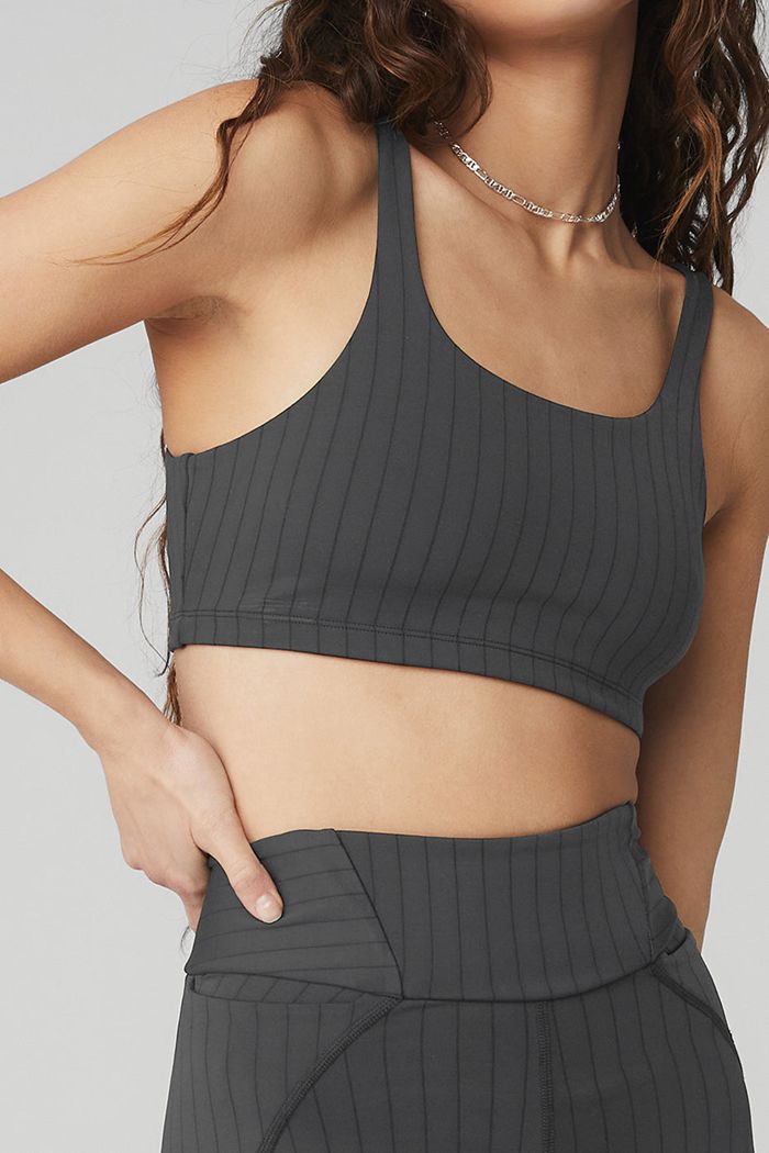 Alo Yoga Pinstripe Women's Bras Dark Grey | XBHLZDR-57