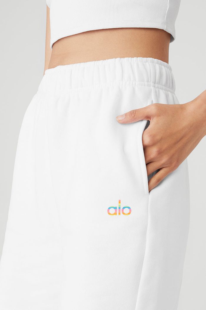 Alo Yoga Pride Accolade Sweat Women's Short White | KJHMZUO-39