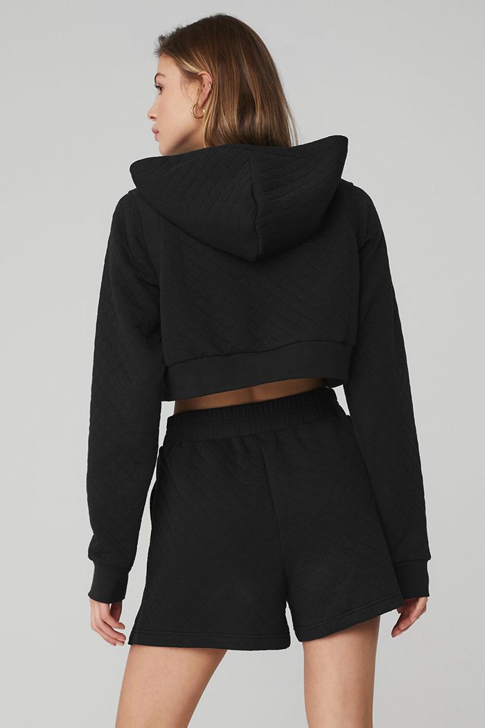 Alo Yoga Quilted Cropped Arena Women's Hoodie Black | YPHBTCE-21