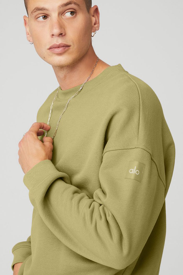 Alo Yoga Renown Crew Neck Men's Pullover Green | WAKEGCM-81