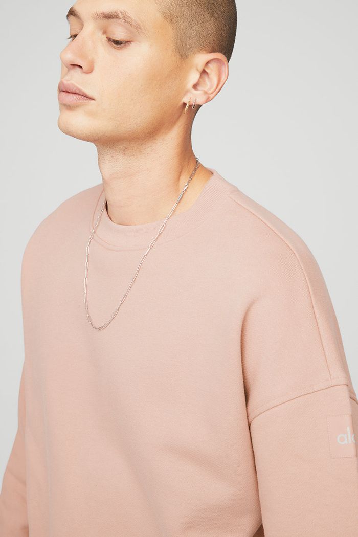 Alo Yoga Renown Crew Neck Men's Pullover Pink | WCGEAPJ-58