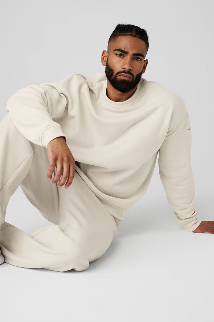 Alo Yoga Renown Crew Neck Men's Pullover Beige | ZDXUNTI-64