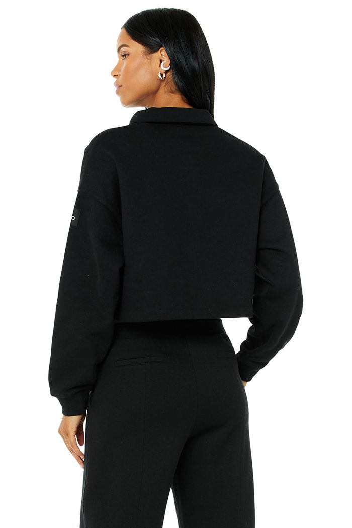 Alo Yoga Renown Cropped Button-Up Women's Pullover Black | SUQPMRT-81