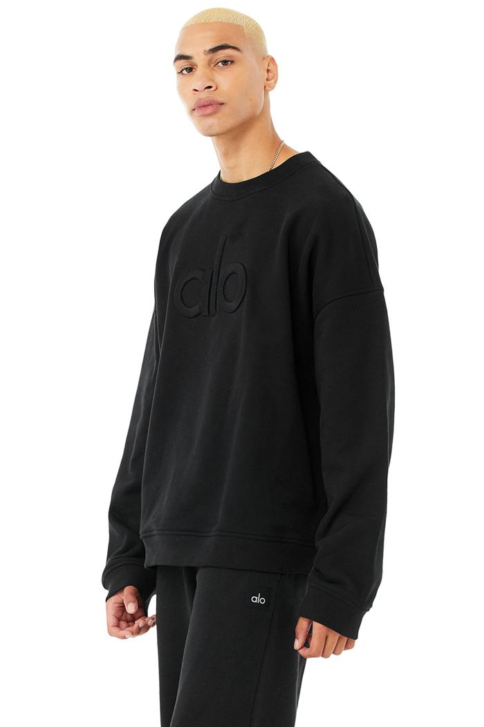 Alo Yoga Renown Heavy Weight Emblem Crew Neck Men\'s Pullover Black | JHNQRGB-85