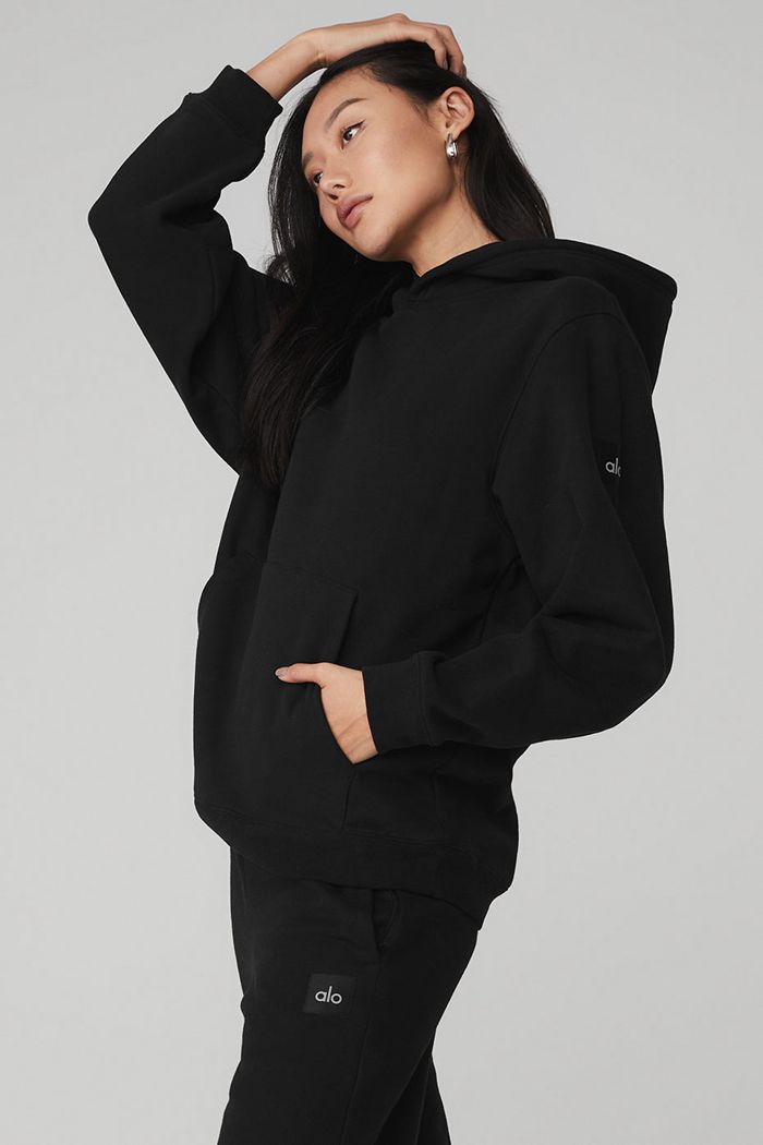 Alo Yoga Renown Women's Hoodie Black | CWDVBOE-49