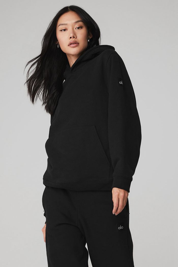 Alo Yoga Renown Women\'s Hoodie Black | CWDVBOE-49