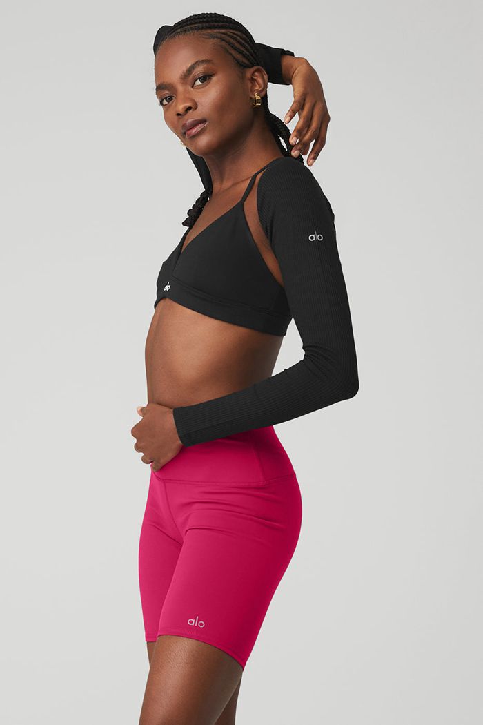 Alo Yoga Ribbed Amelia Women's Long Sleeve Black | RJKVOSD-64