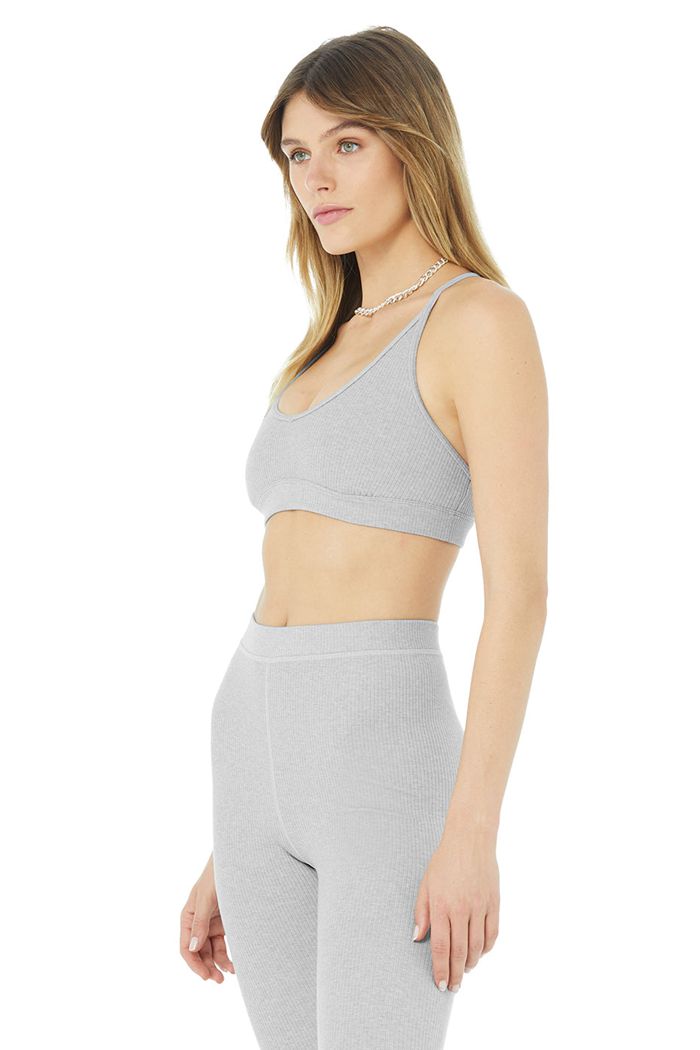 Alo Yoga Ribbed Blissful Women's Bras Grey | VABTMOD-13