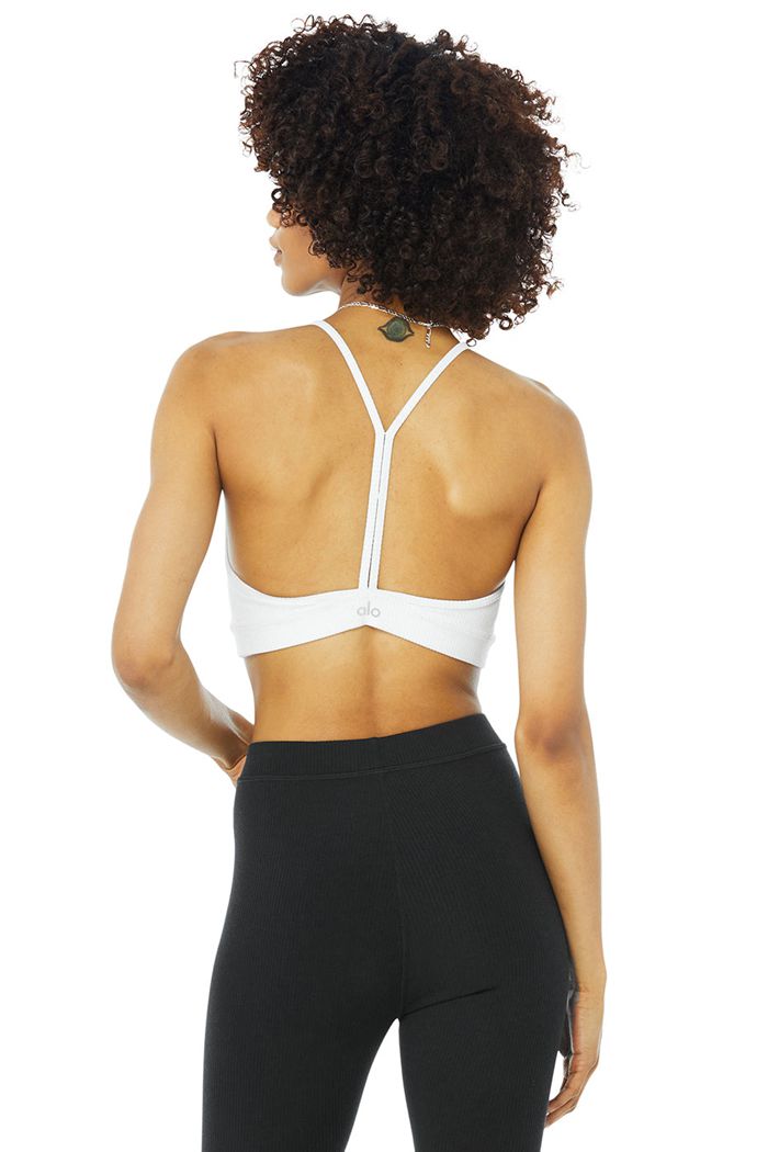 Alo Yoga Ribbed Blissful Women's Bras White | GWMRPIA-93