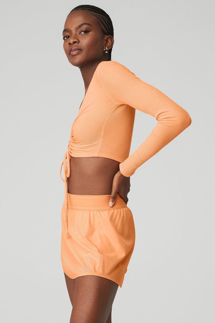 Alo Yoga Ribbed Cinch Cropped Women's Long Sleeve Orange | IYSZKPE-91