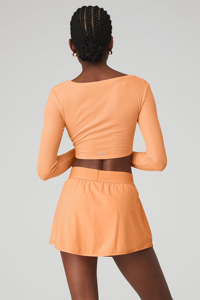 Alo Yoga Ribbed Cinch Cropped Women's Long Sleeve Orange | IYSZKPE-91