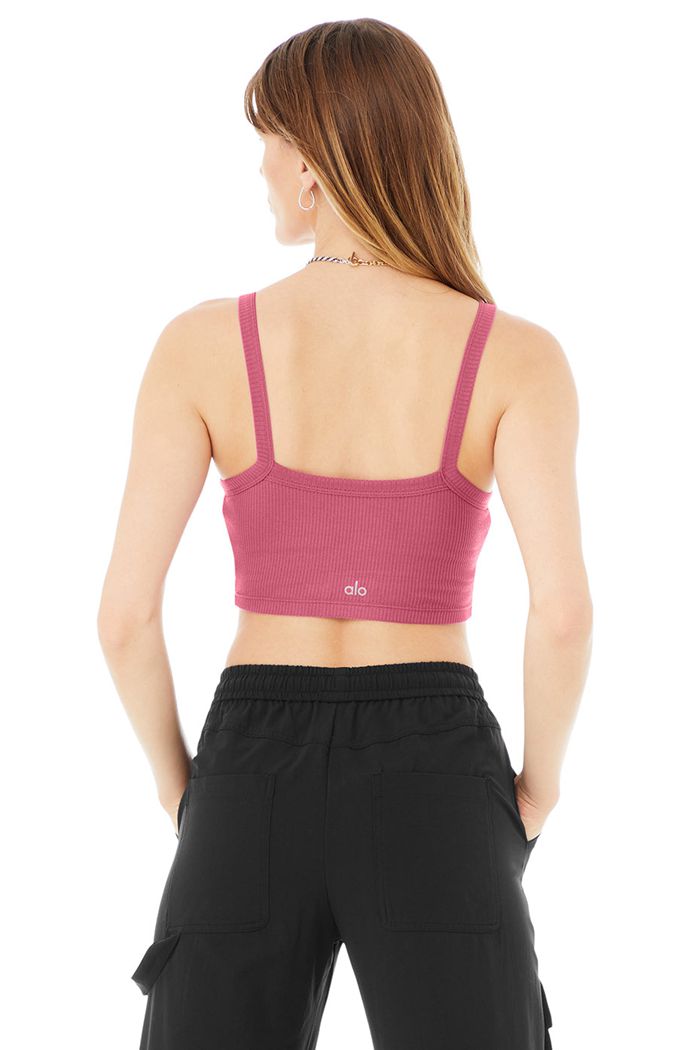 Alo Yoga Ribbed Crop Whisper Women's Bras Purple | XDZICYU-78