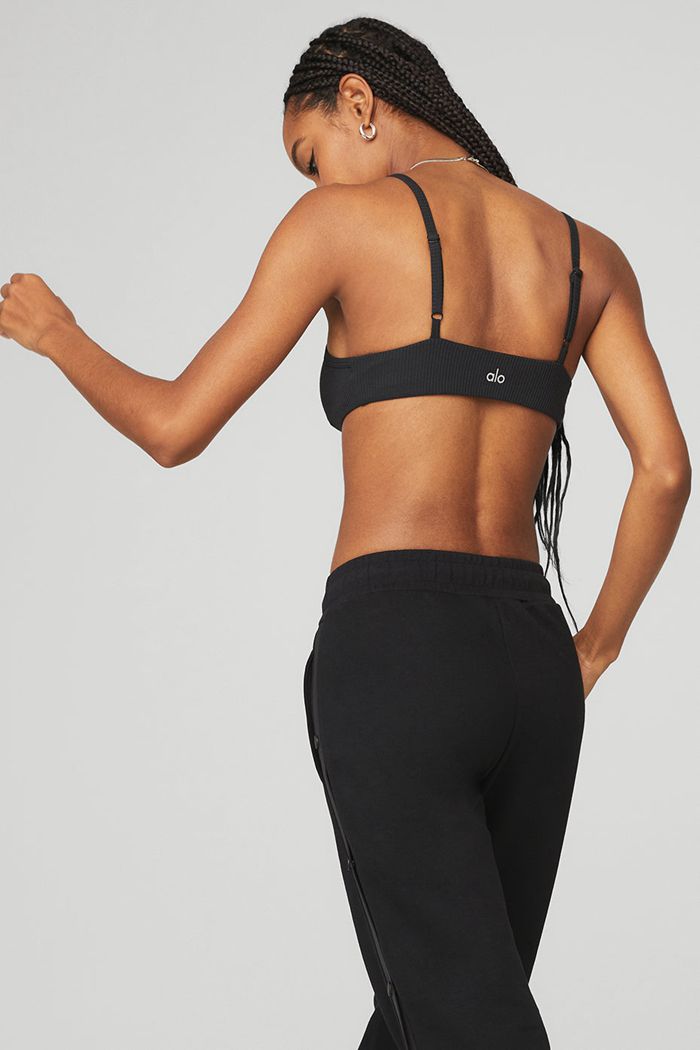 Alo Yoga Ribbed Manifest Women's Bras Black | EJOIUFC-86