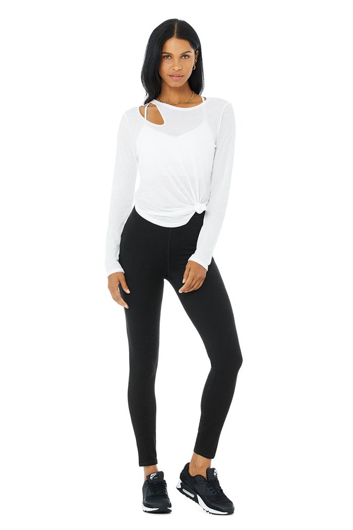 Alo Yoga Ribbed Peak Women's Long Sleeve White | CAUQRSP-81