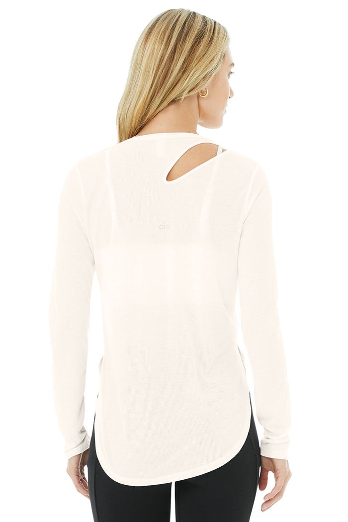 Alo Yoga Ribbed Peak Women's Long Sleeve White | NTZOHCW-48