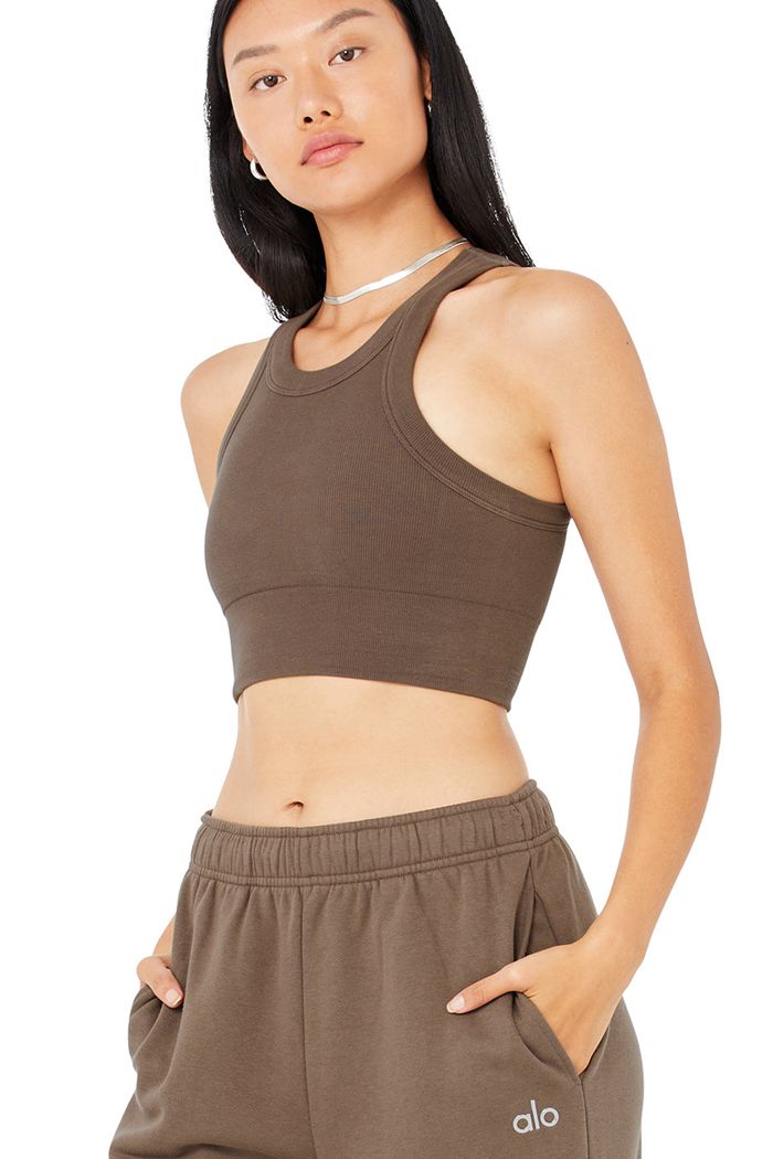 Alo Yoga Seamless Delight High Neck Women's Bras Brown | ZBUGFAN-43