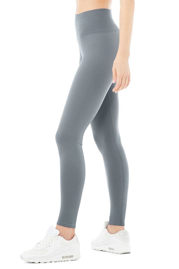 Alo Yoga Seamless High-Waist Ribbed Women's Leggings Grey | COVEWFY-10