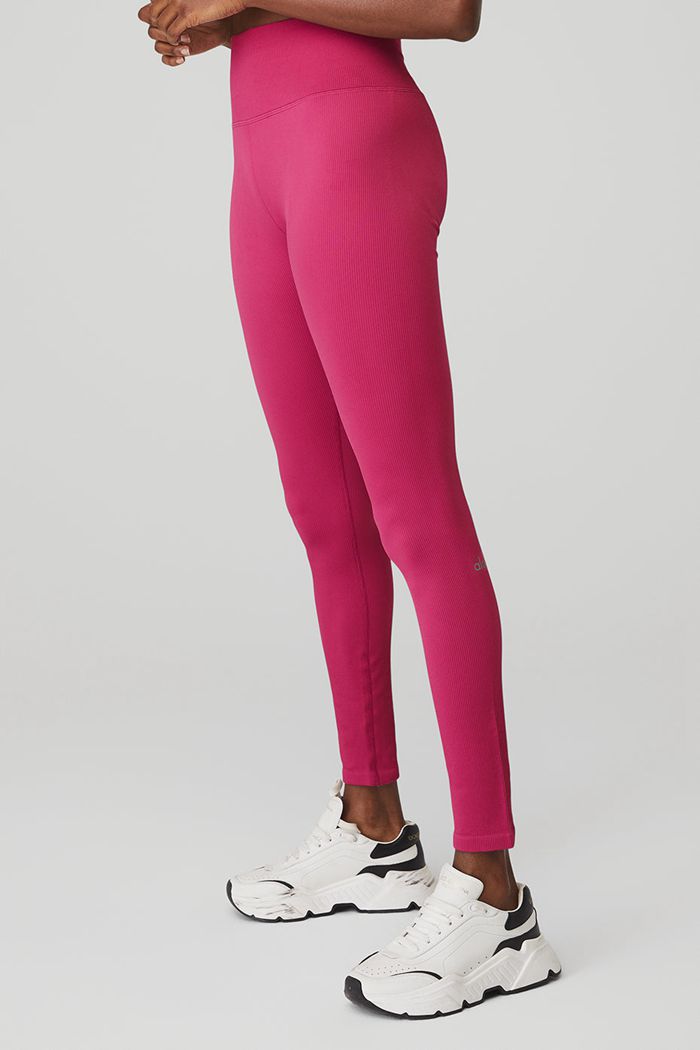 Alo Yoga Seamless High-Waist Ribbed Women's Leggings Red | GNCRVQT-15