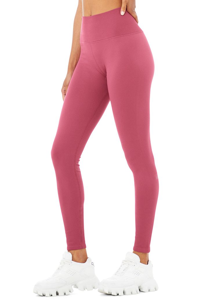 Alo Yoga Seamless High-Waist Ribbed Women's Leggings Purple | OVBQHEZ-42