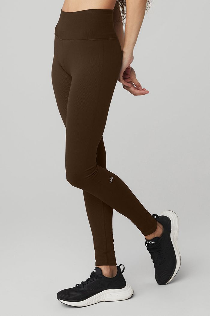 Alo Yoga Seamless High-Waist Ribbed Women's Leggings Black | RVDGUIY-46