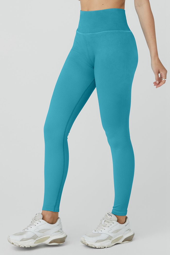 Alo Yoga Seamless High-Waist Ribbed Women's Leggings Blue | TGCULYK-35