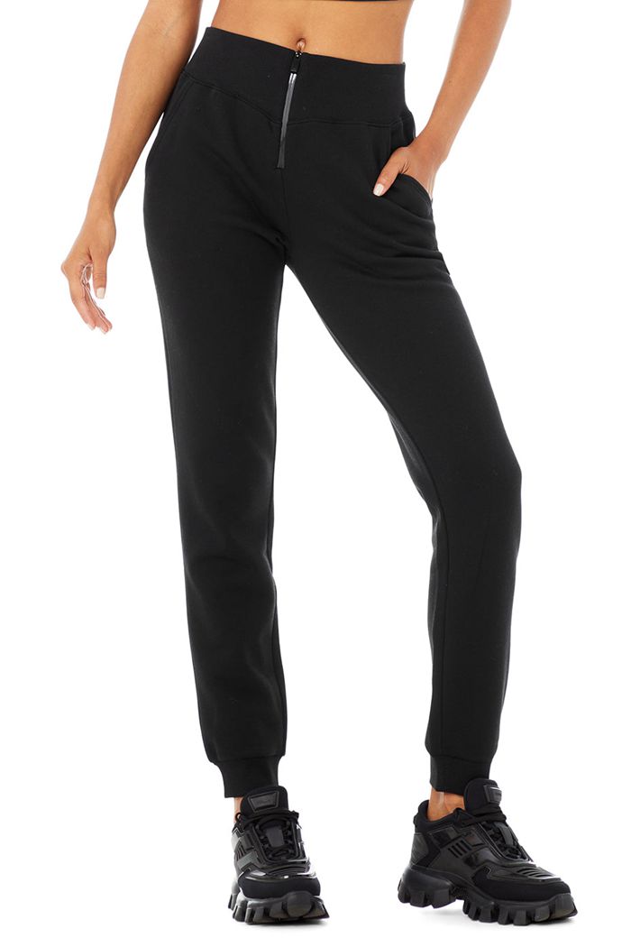 Alo Yoga Slick Zip Front Sweat Women\'s Pants Black | PIOEYJC-16