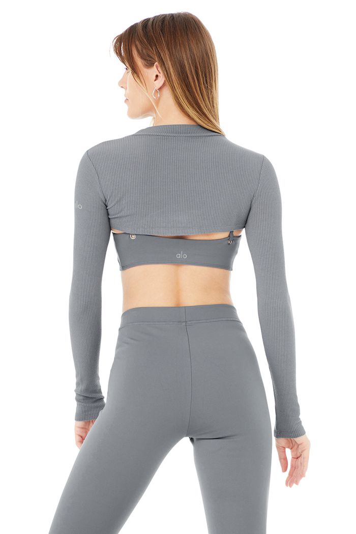 Alo Yoga Thrill Seeker Women's Long Sleeve Grey | UEQKBTN-45