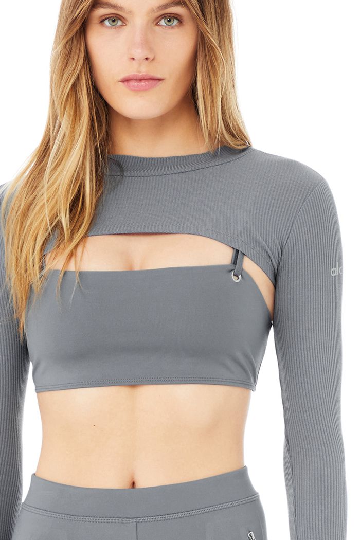 Alo Yoga Thrill Seeker Women's Long Sleeve Grey | UEQKBTN-45