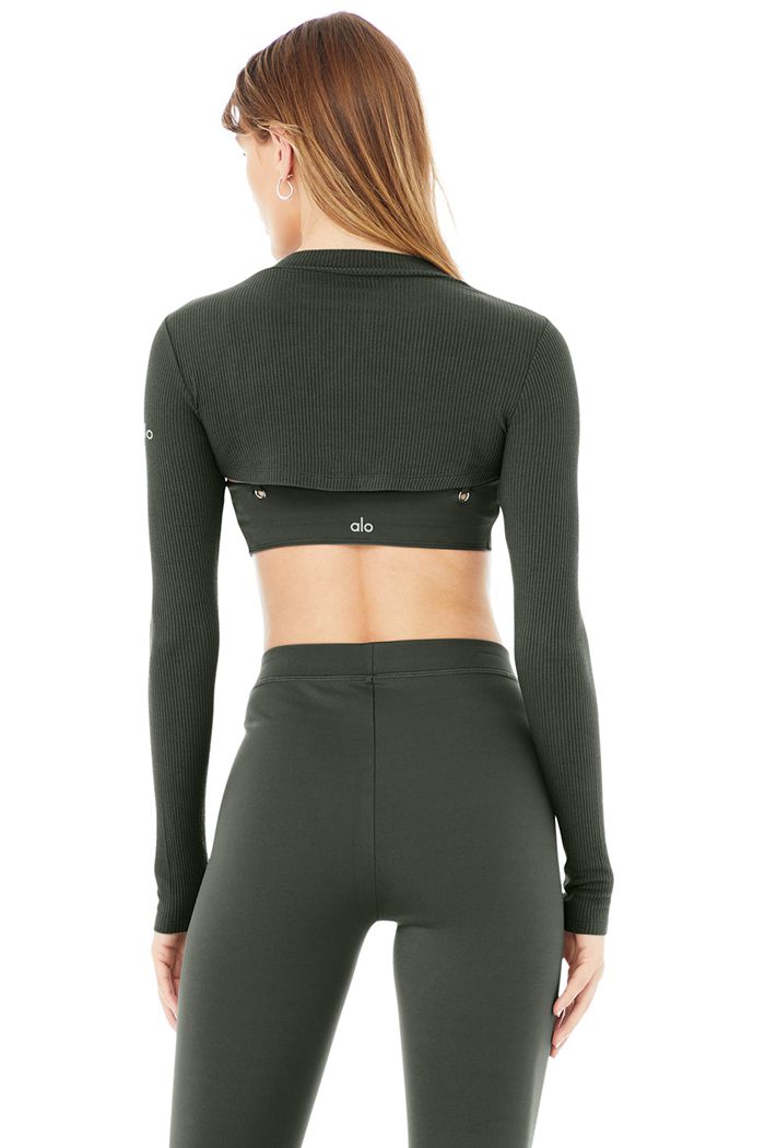 Alo Yoga Thrill Seeker Women's Long Sleeve Dark Green | XZBMQUL-06