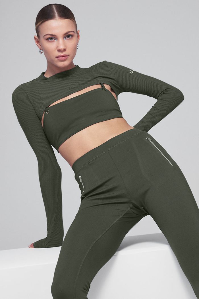 Alo Yoga Thrill Seeker Women's Long Sleeve Dark Green | XZBMQUL-06