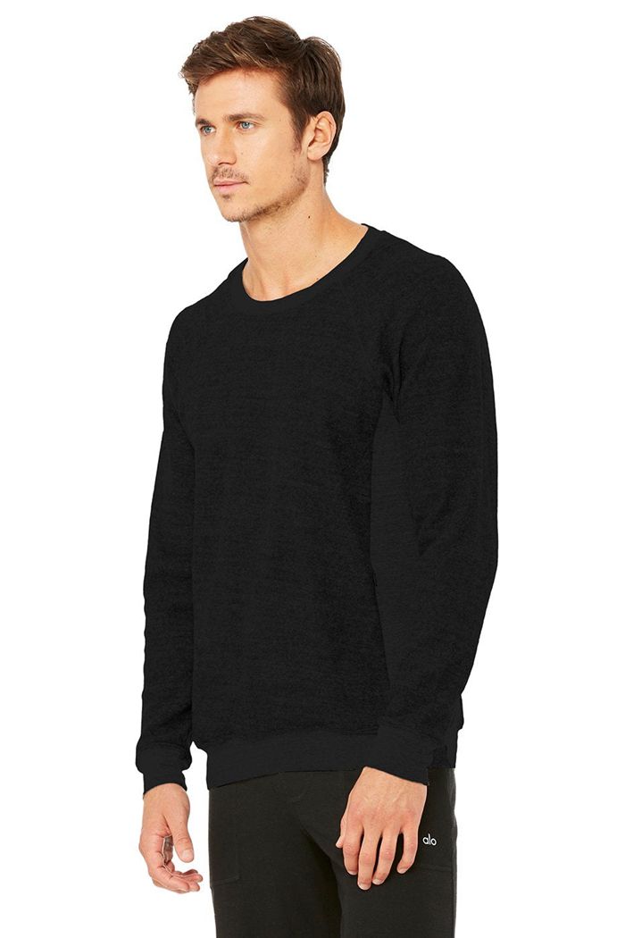 Alo Yoga Triumph Crew Neck Sweatshirt Men's Long Sleeve Black | ZXGVEFK-95