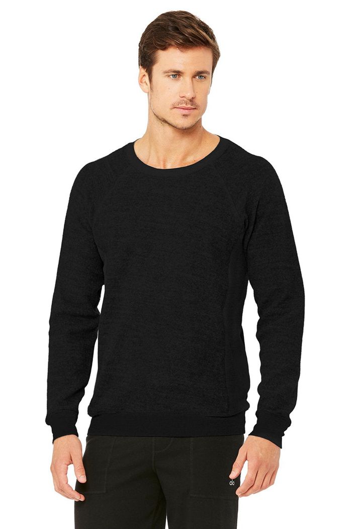 Alo Yoga Triumph Crew Neck Sweatshirt Men\'s Long Sleeve Black | ZXGVEFK-95