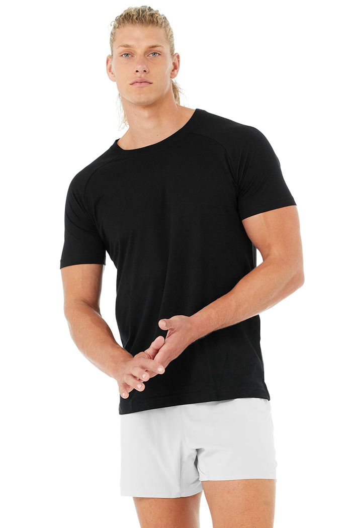 Alo Yoga Triumph Crew Neck Tee Men\'s Short Sleeve Black | YSRCPAO-02