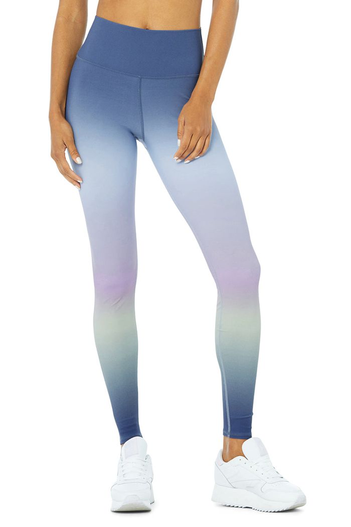 Alo Yoga Vapor High-Waist Gradient Dusk Women\'s Leggings Blue | AXFJOZW-85