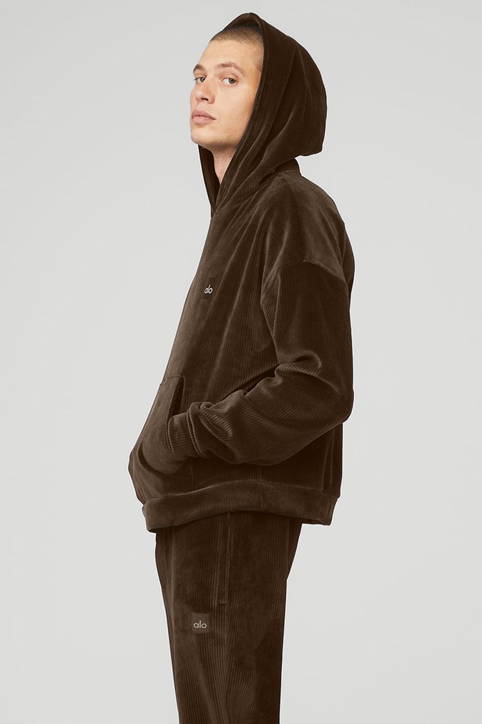 Alo Yoga Velour Baller Men's Hoodie Black | ITORNAW-93